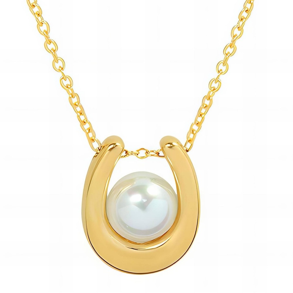 Gold and White Minimalist Horseshoe Necklace - Picture 3 of 3